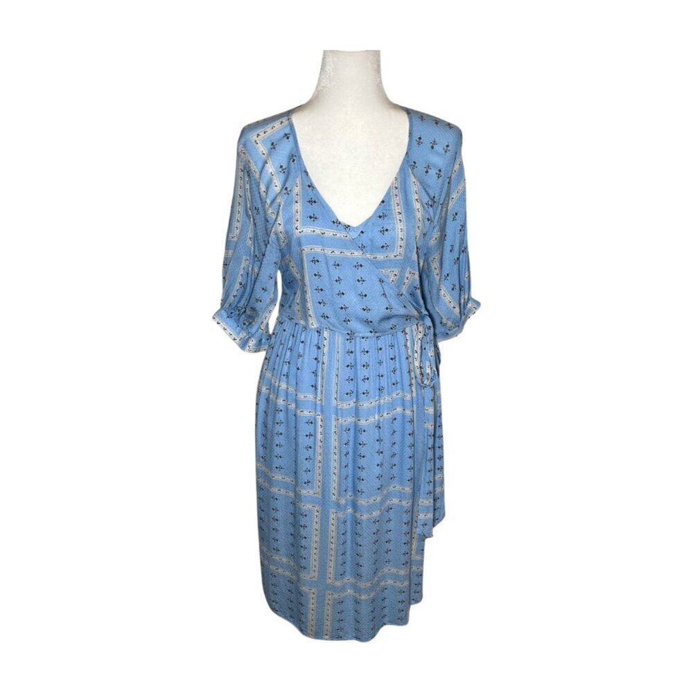 Urban Outfitters Joey Faux Wrap Midi Dress Blue Floral Small